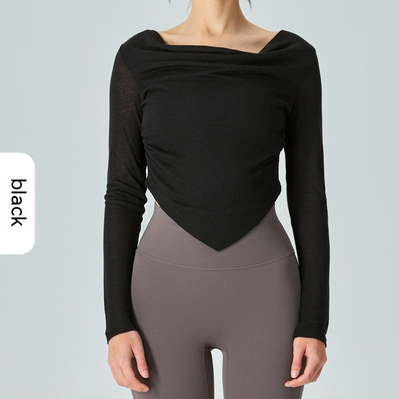 Chic Yoga Blouse: Lightweight, Breathable, Asymmetric Design for Sporty Elegance.