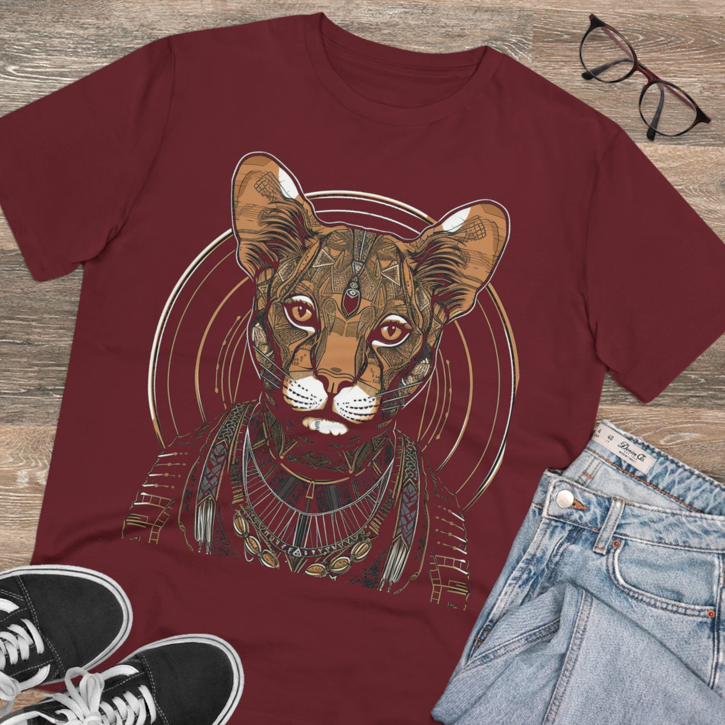 Boho Elegance: 100% Organic Custom Cat T-shirt - Unisex 'Silence' Design