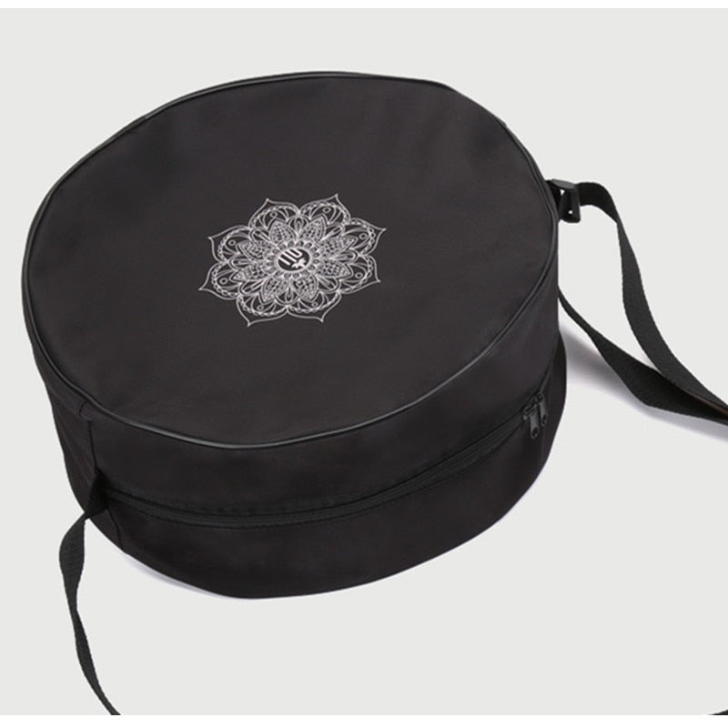 Black Mandala Yoga Wheel Bag: Spacious Nylon Backpack for Pilates & More