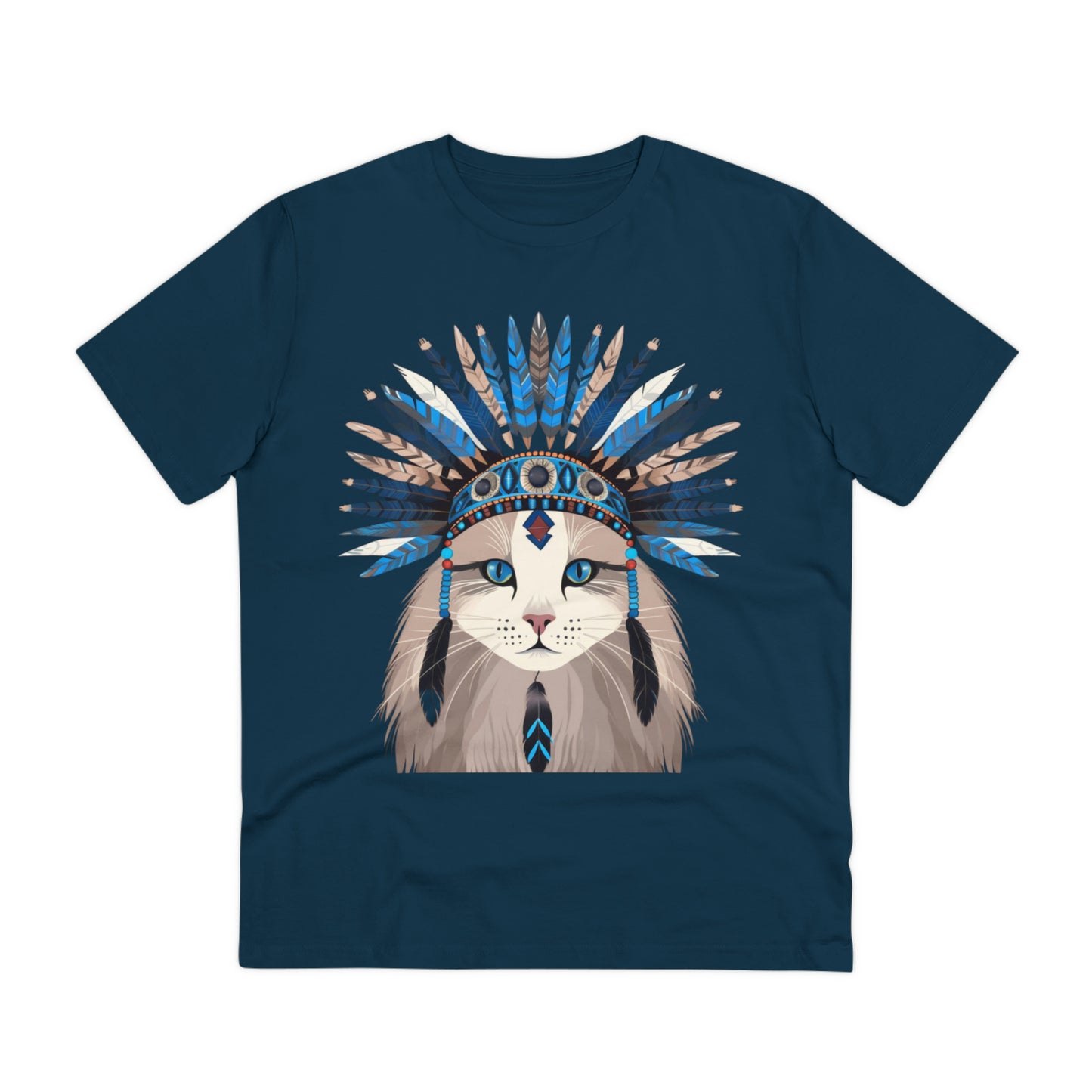 Bohemian Vibes: 100% Organic Custom Cat T-shirt - Unisex 'Blue' Design