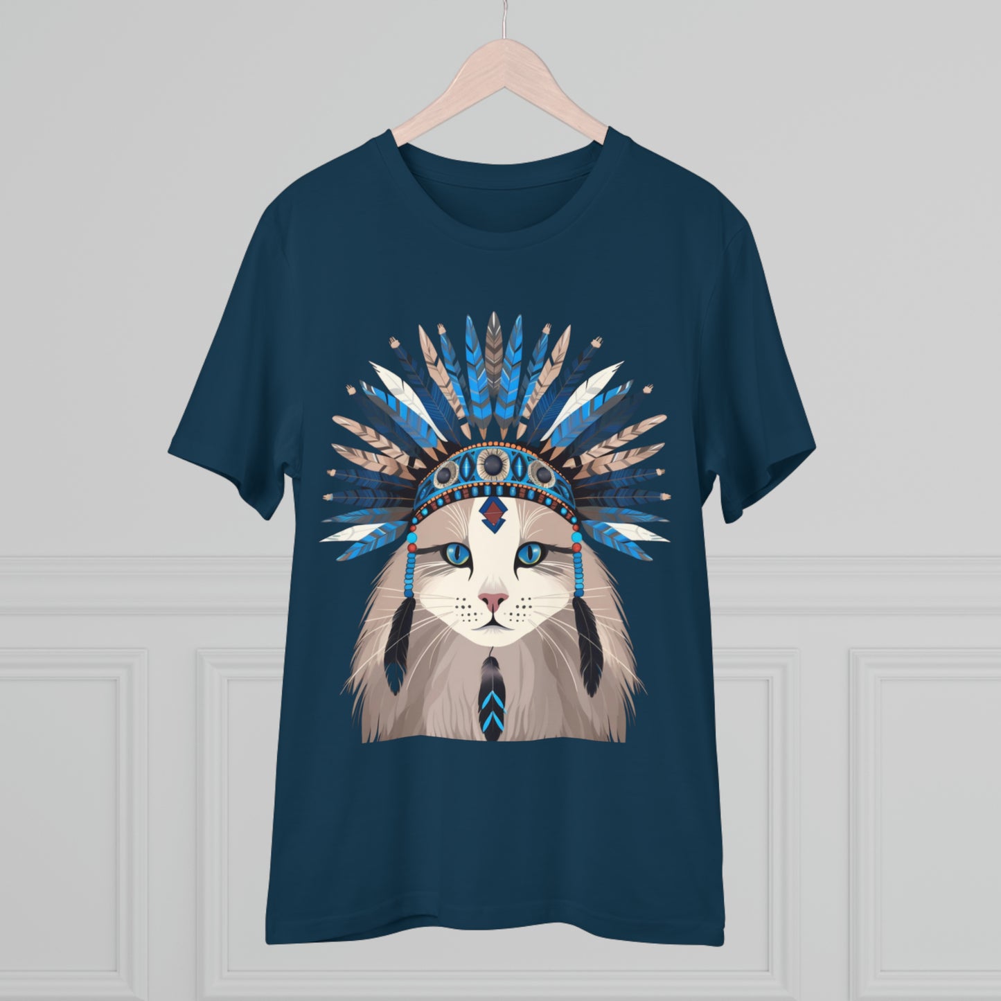 Bohemian Vibes: 100% Organic Custom Cat T-shirt - Unisex 'Blue' Design