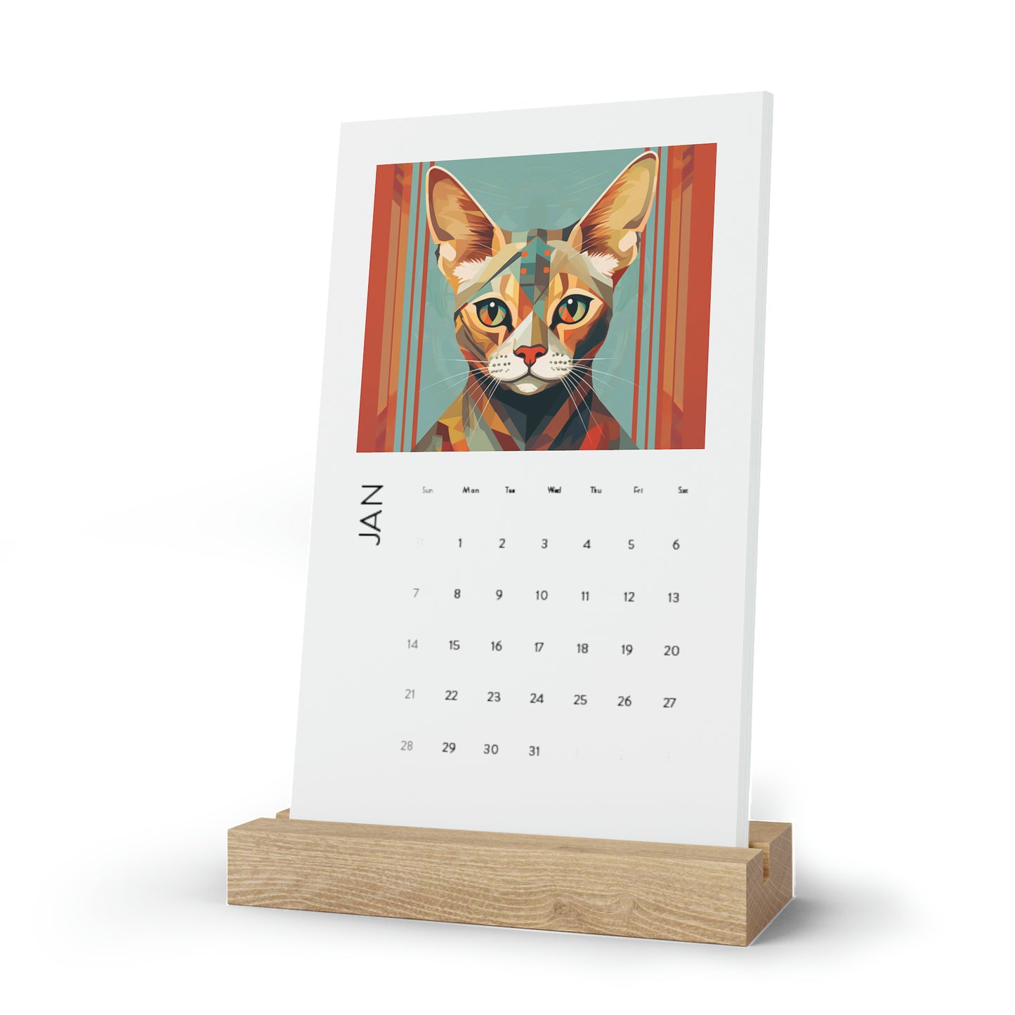 2024 Cat Art Desk Calendar with Oak Stand