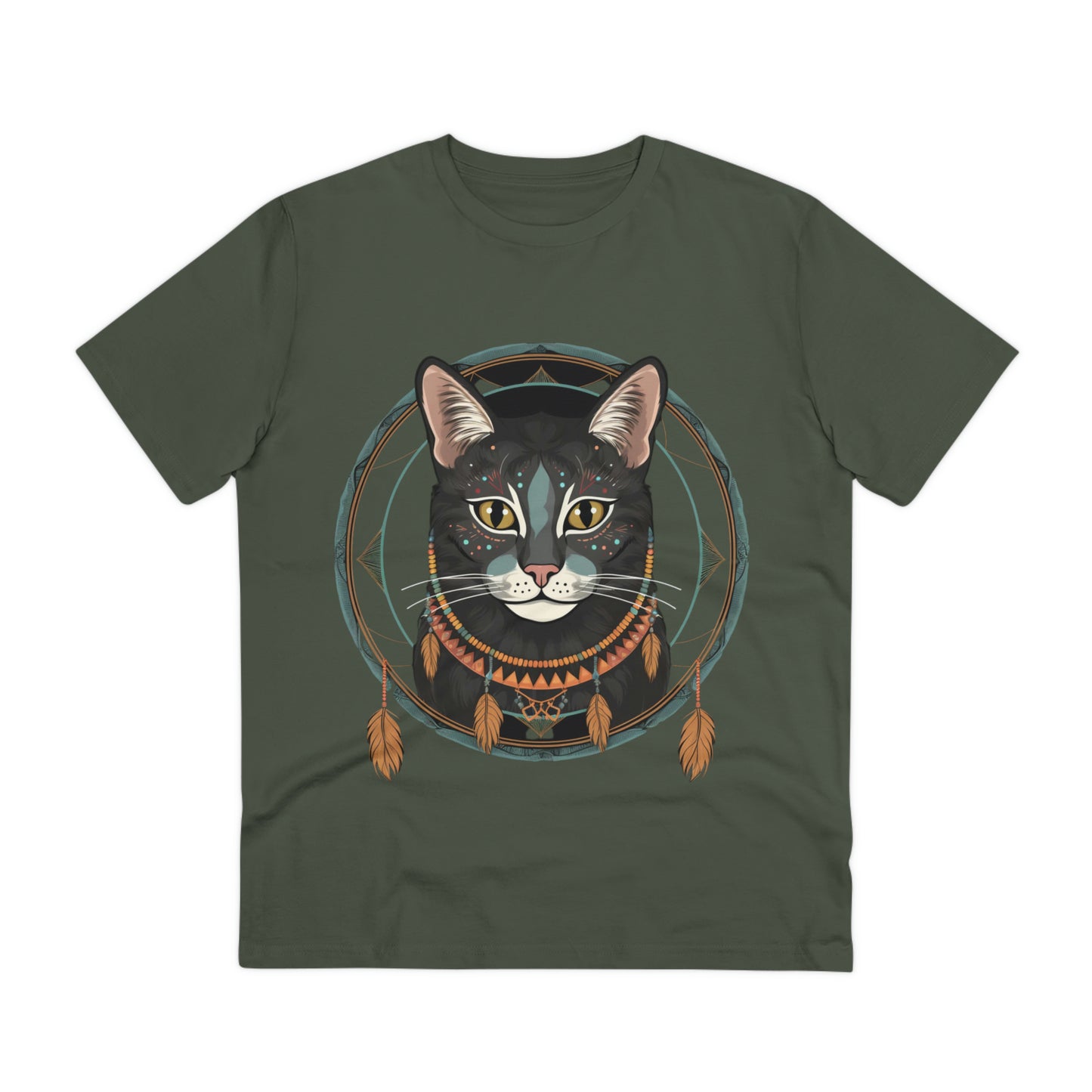 Bohemian Elegance: 100% Organic Custom Cat T-shirt - Unisex 'Circles' Design