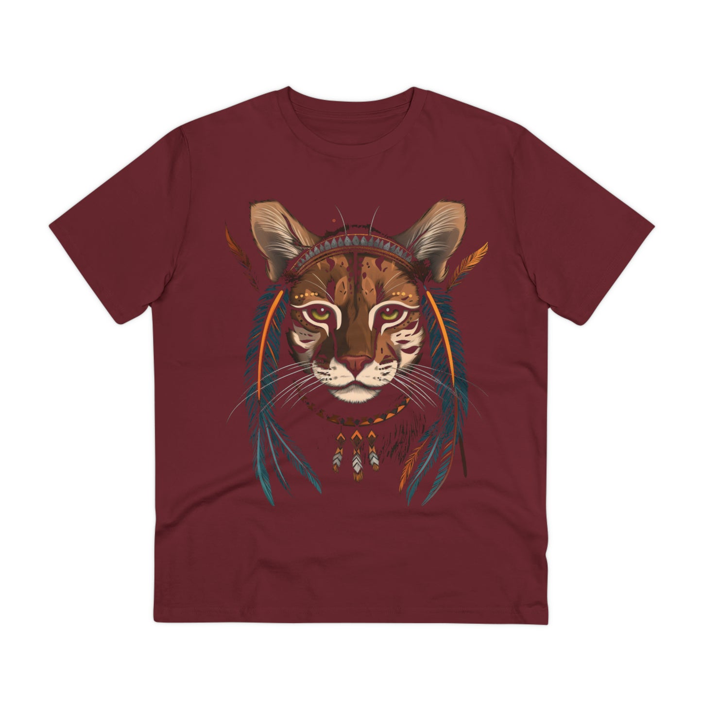 Bohemian Chic: 100% Organic Custom Cat T-shirt - Unisex 'Feathers' Design