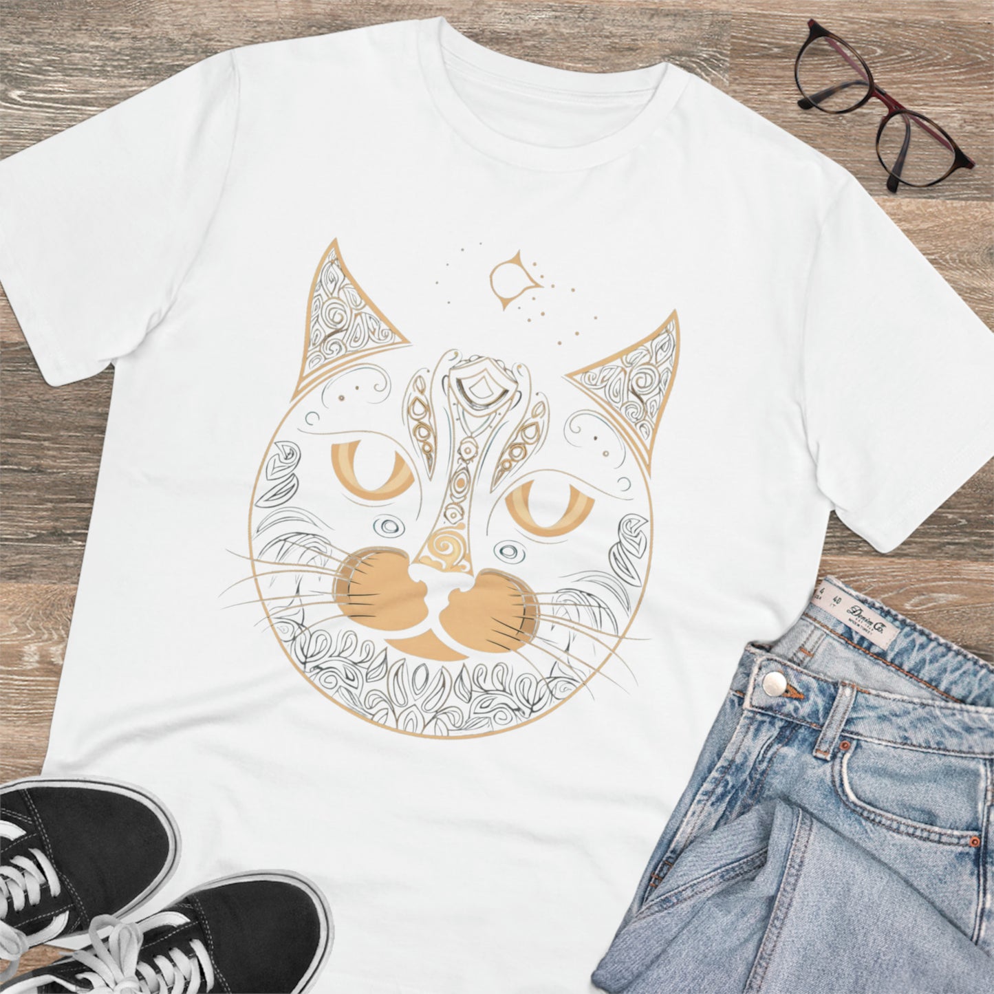 Zen-Inspired: 100% Organic Custom Cat T-shirt - Unisex Bohemian Style