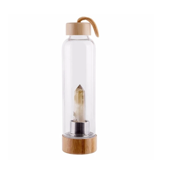 Crystal-Infused Elixir Glass & Bamboo Water Bottle