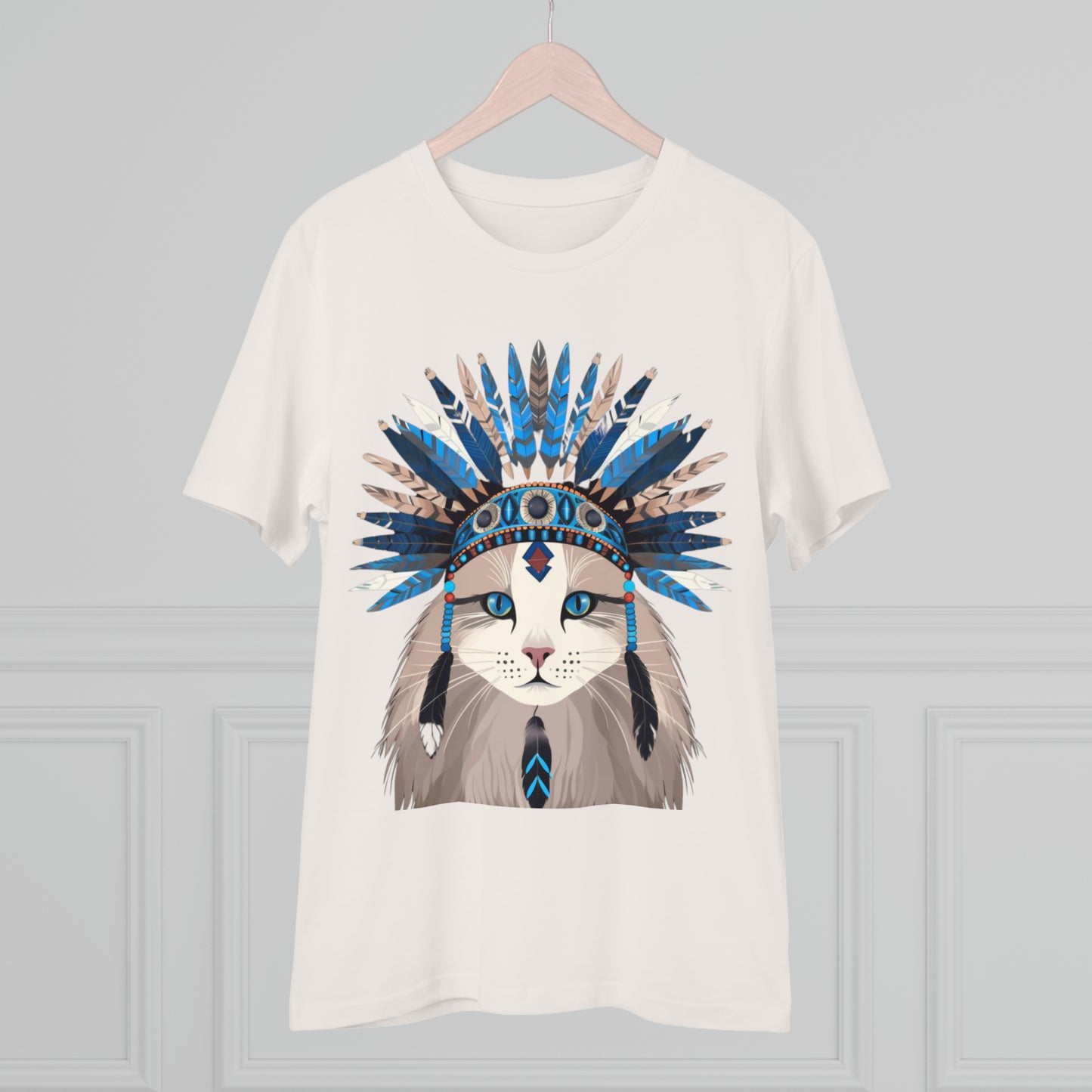 Bohemian Vibes: 100% Organic Custom Cat T-shirt - Unisex 'Blue' Design