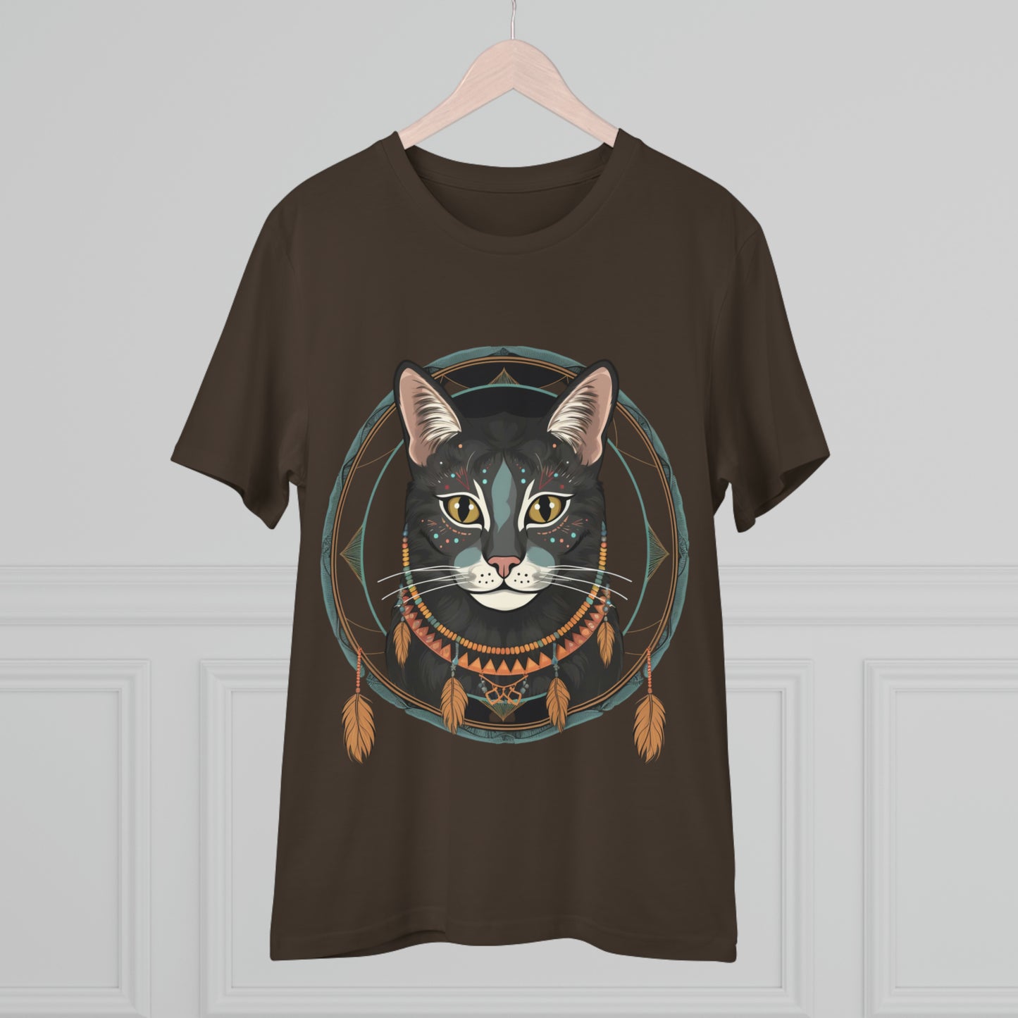 Bohemian Elegance: 100% Organic Custom Cat T-shirt - Unisex 'Circles' Design