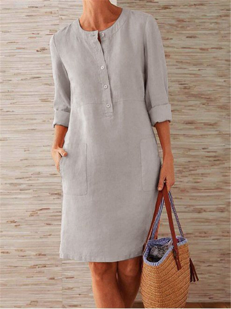 Breezy Luxe U Linen Dress: Flowing Cotton and Linen Blend for Light and Breathable Style