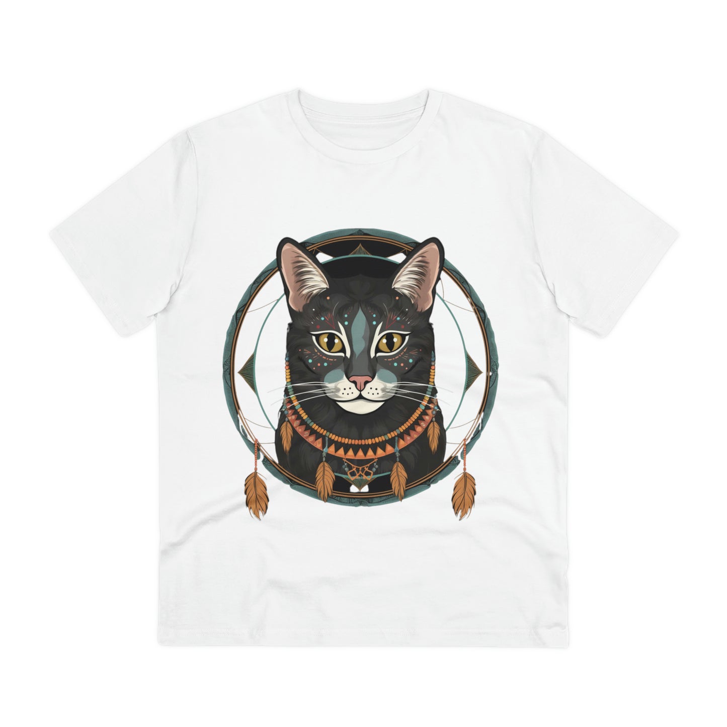 Bohemian Elegance: 100% Organic Custom Cat T-shirt - Unisex 'Circles' Design