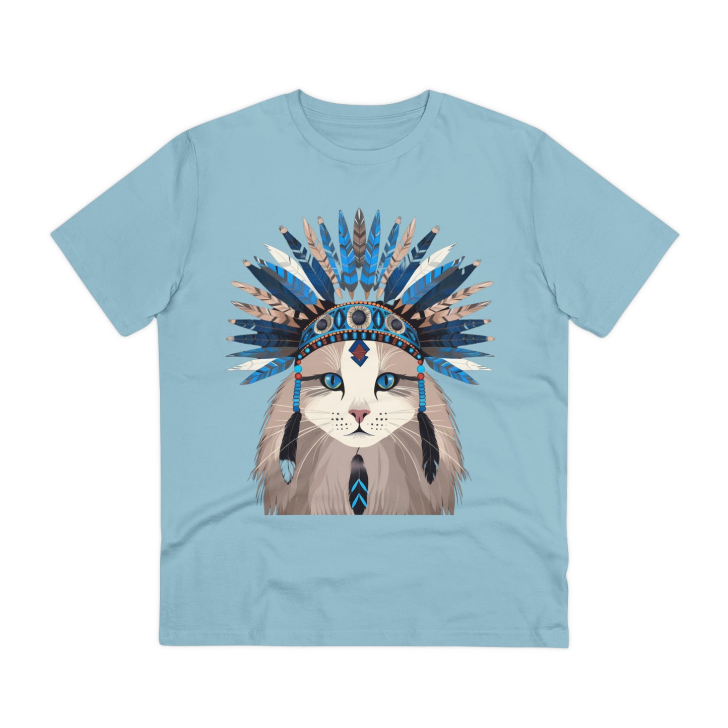 Bohemian Vibes: 100% Organic Custom Cat T-shirt - Unisex 'Blue' Design