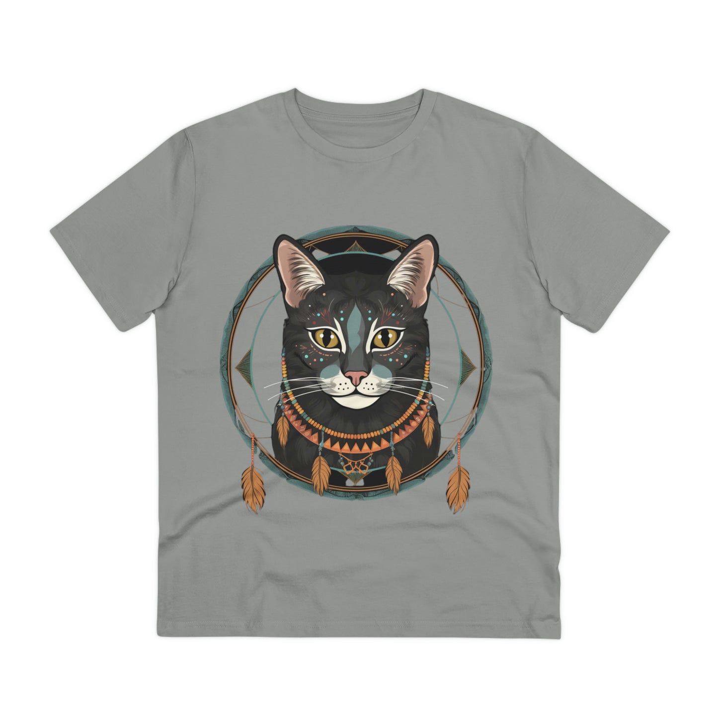 Bohemian Elegance: 100% Organic Custom Cat T-shirt - Unisex 'Circles' Design