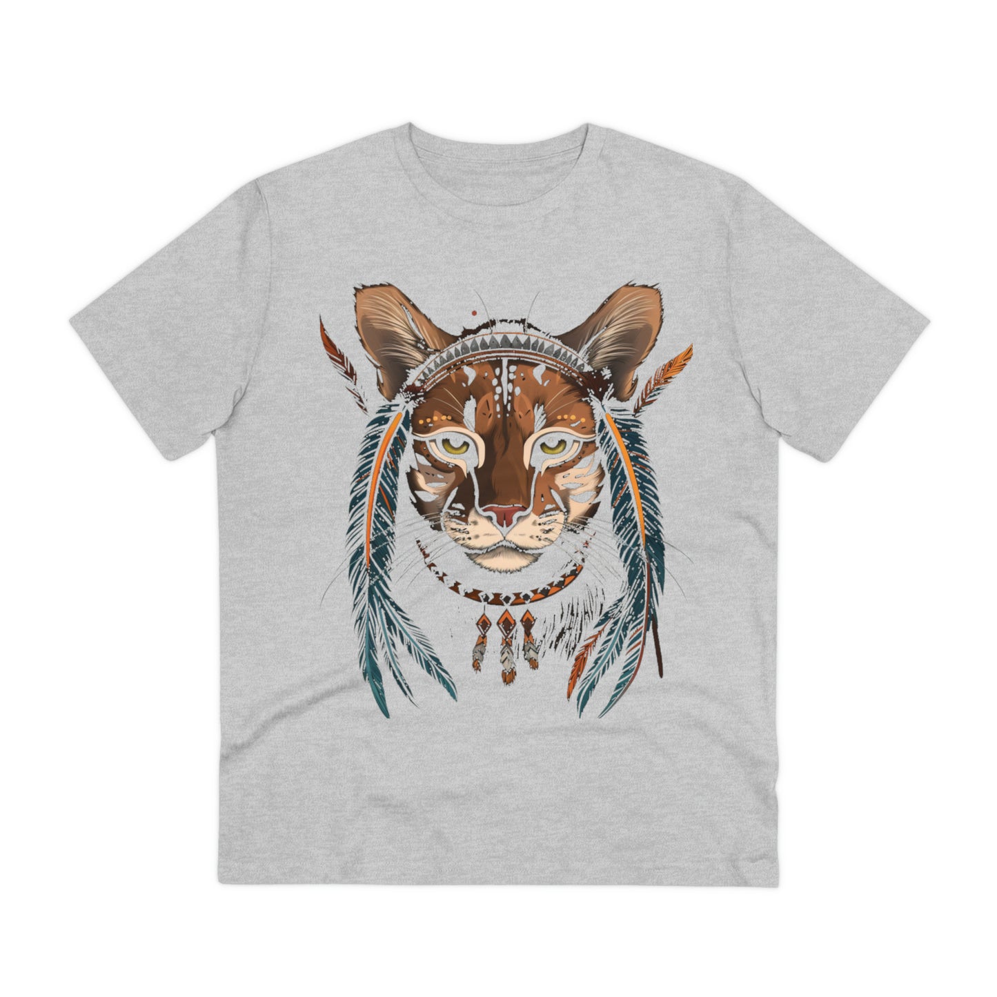 Bohemian Chic: 100% Organic Custom Cat T-shirt - Unisex 'Feathers' Design