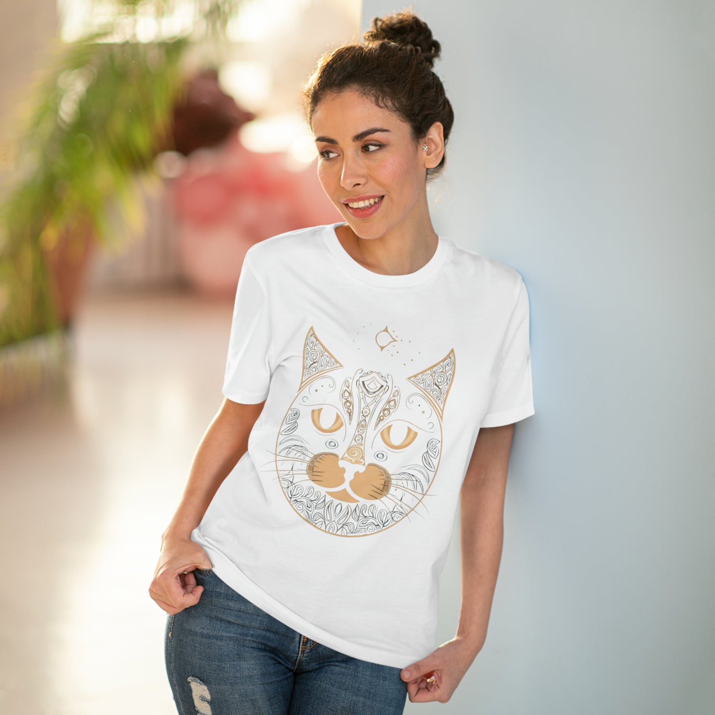 Zen-Inspired: 100% Organic Custom Cat T-shirt - Unisex Bohemian Style