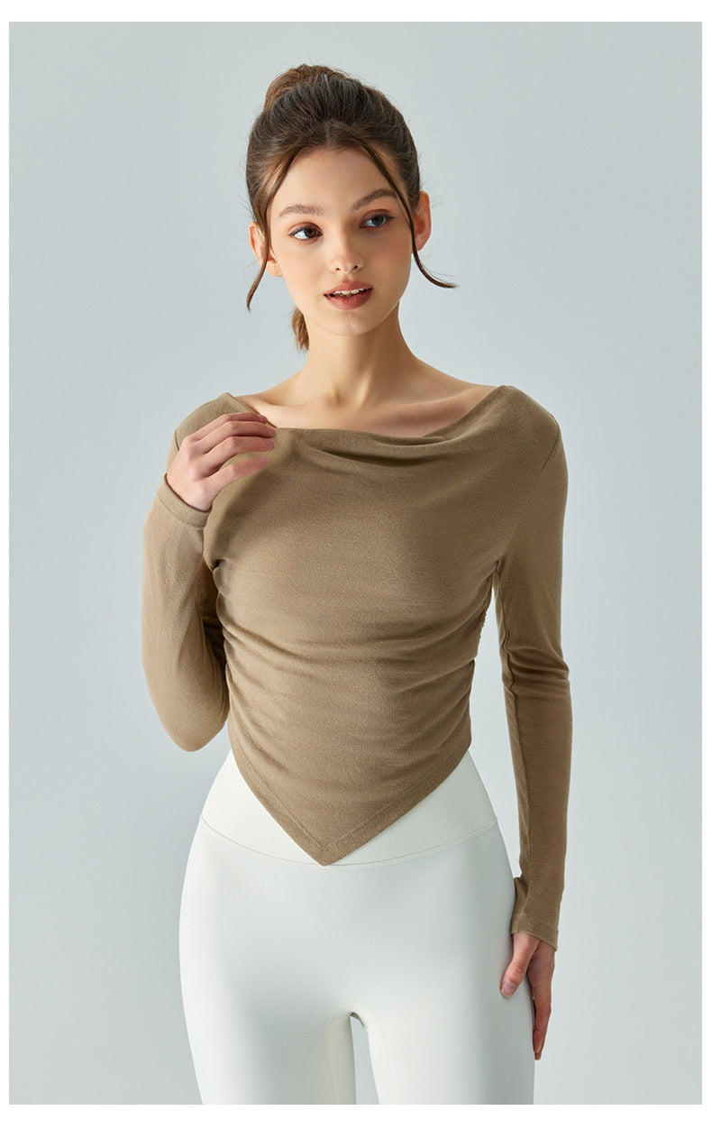 Chic Yoga Blouse: Lightweight, Breathable, Asymmetric Design for Sporty Elegance.