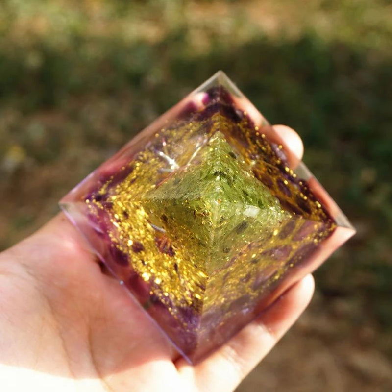 Natural Tiger Eye Orgonite Pyramid: Healing Crystals, Reiki Chakra Energy Generator