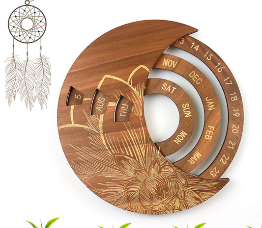 Custom Round Perpetual Calendar: Wooden Wall Calendar