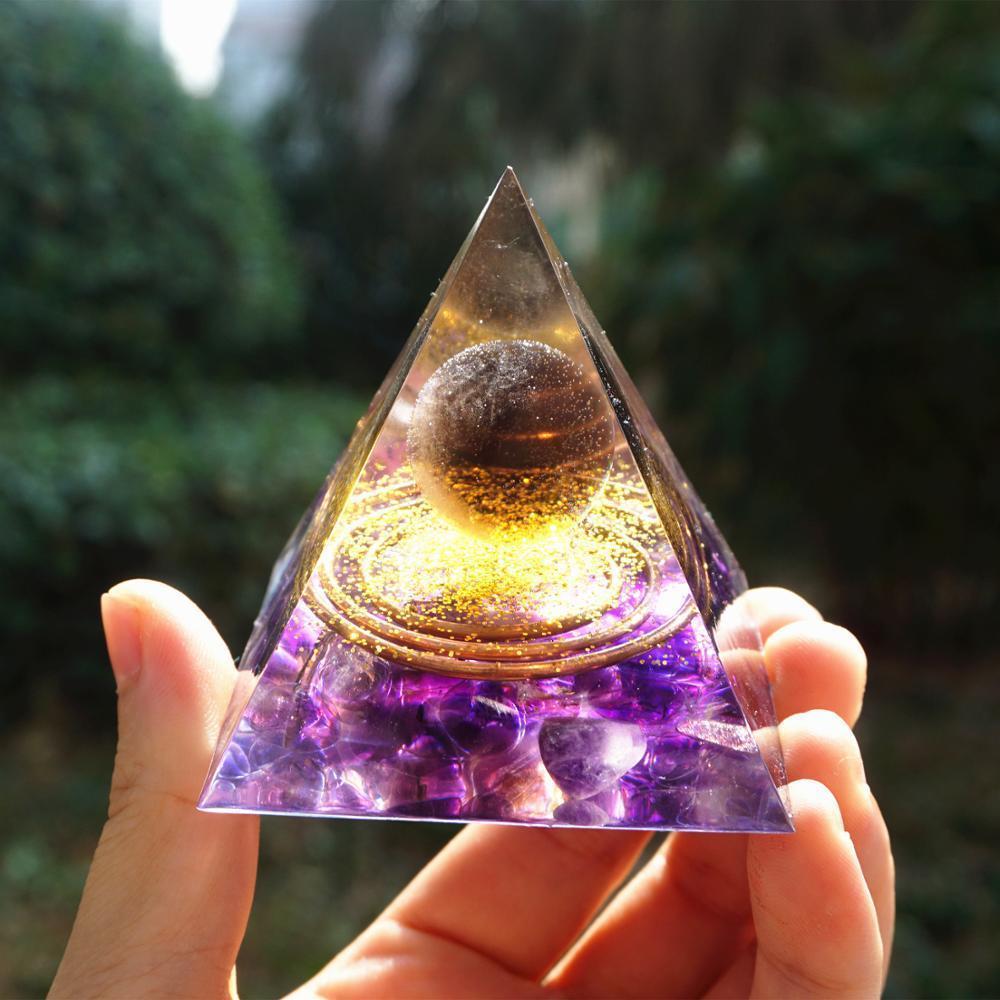 Natural Tiger Eye Orgonite Pyramid: Healing Crystals, Reiki Chakra Energy Generator