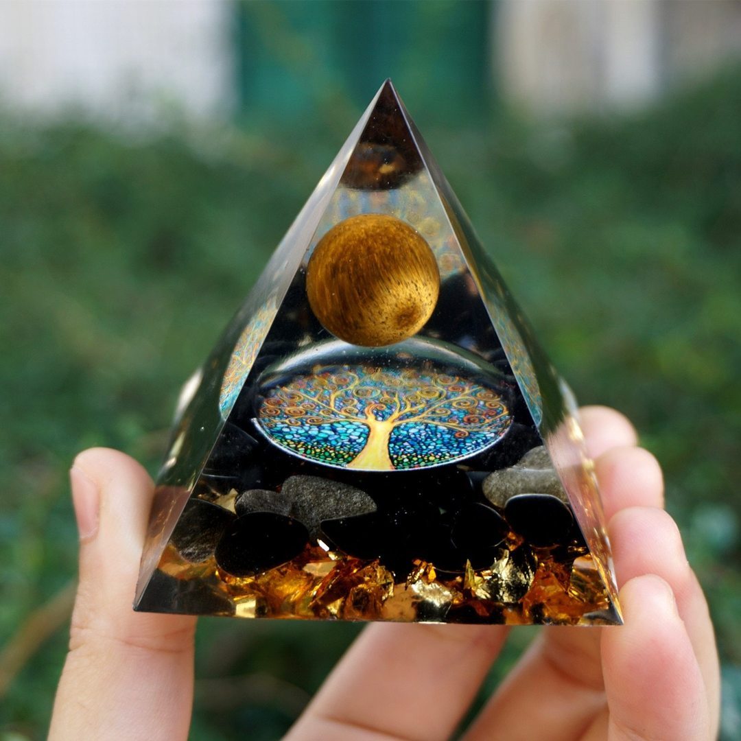 Natural Tiger Eye Orgonite Pyramid: Healing Crystals, Reiki Chakra Energy Generator