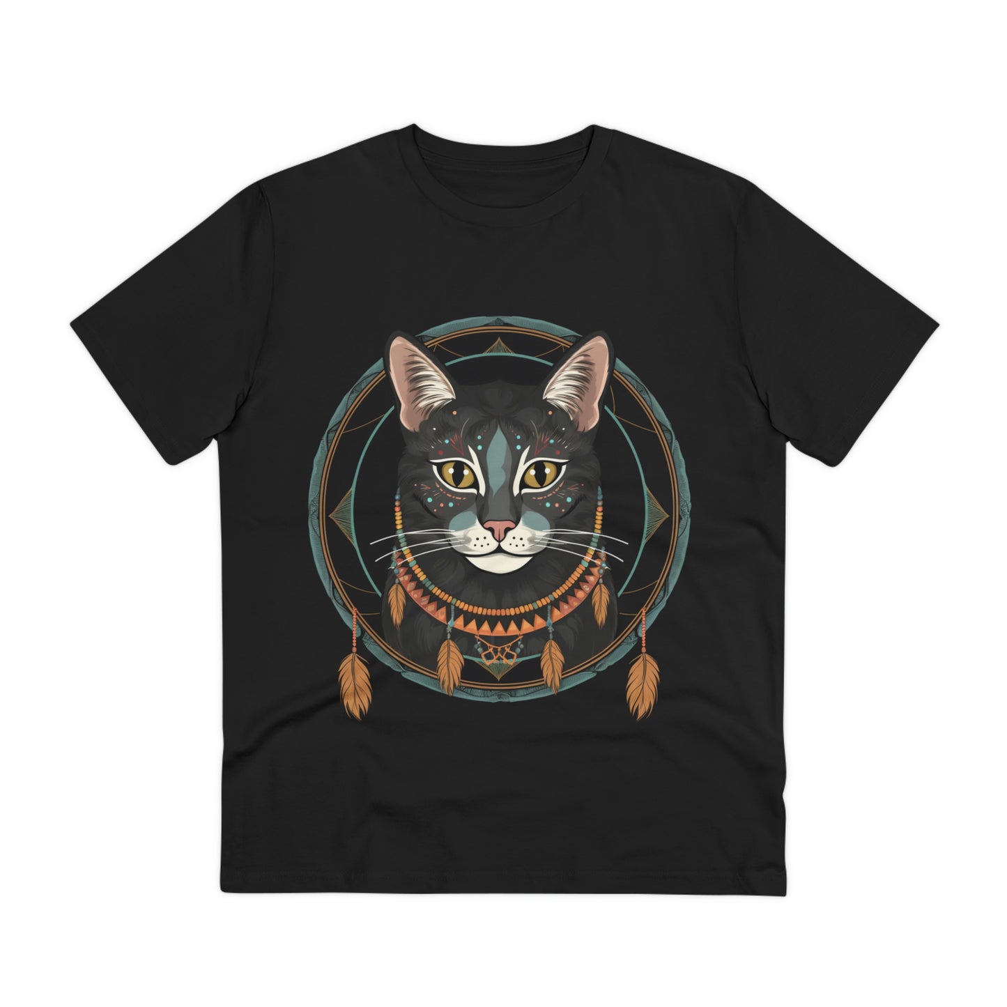 Bohemian Elegance: 100% Organic Custom Cat T-shirt - Unisex 'Circles' Design