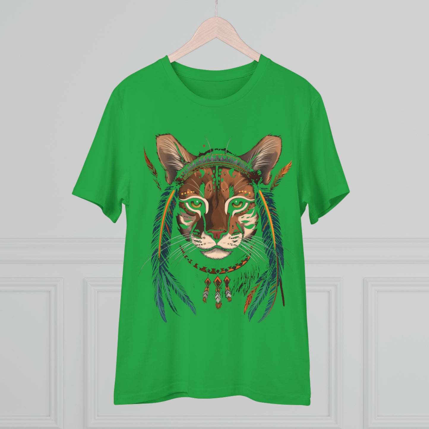 Bohemian Chic: 100% Organic Custom Cat T-shirt - Unisex 'Feathers' Design