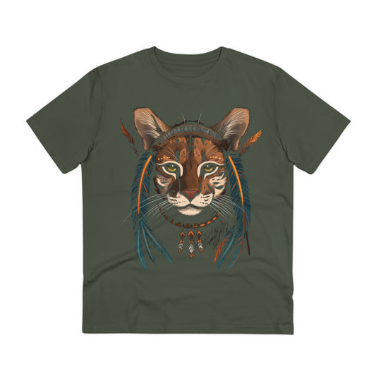 Bohemian Chic: 100% Organic Custom Cat T-shirt - Unisex 'Feathers' Design