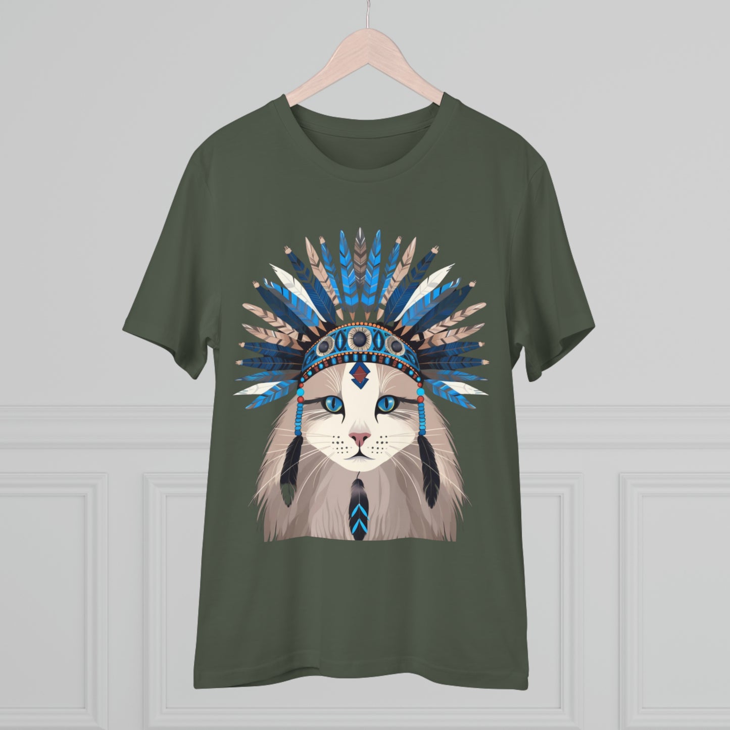 Bohemian Vibes: 100% Organic Custom Cat T-shirt - Unisex 'Blue' Design