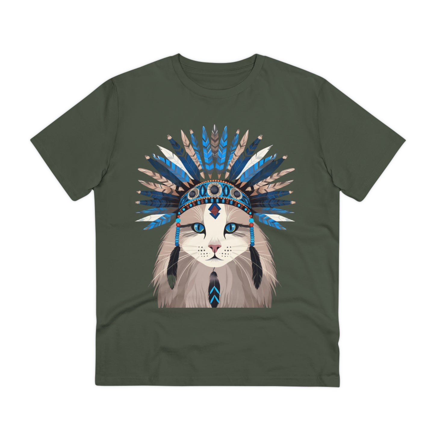 Bohemian Vibes: 100% Organic Custom Cat T-shirt - Unisex 'Blue' Design