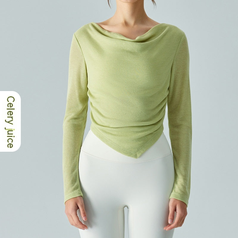 Chic Yoga Blouse: Lightweight, Breathable, Asymmetric Design for Sporty Elegance.