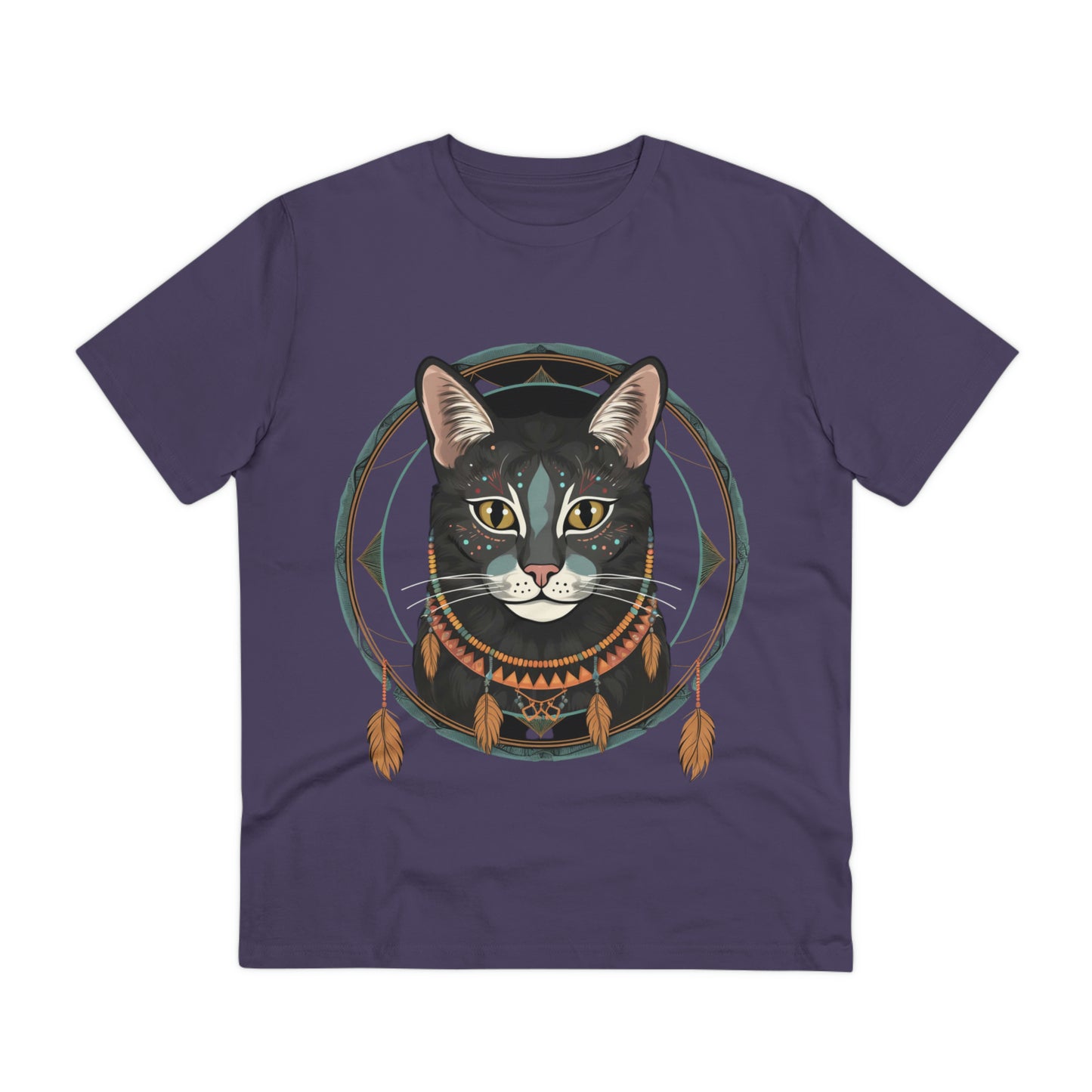 Bohemian Elegance: 100% Organic Custom Cat T-shirt - Unisex 'Circles' Design