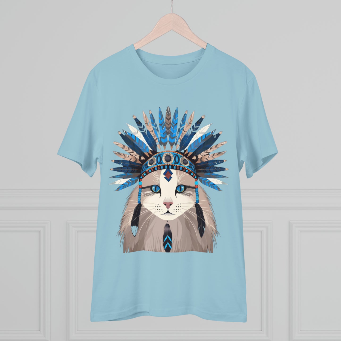 Bohemian Vibes: 100% Organic Custom Cat T-shirt - Unisex 'Blue' Design