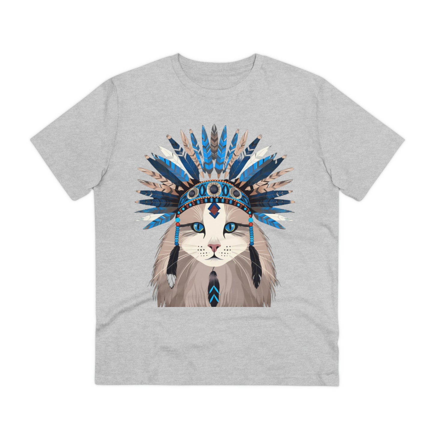 Bohemian Vibes: 100% Organic Custom Cat T-shirt - Unisex 'Blue' Design