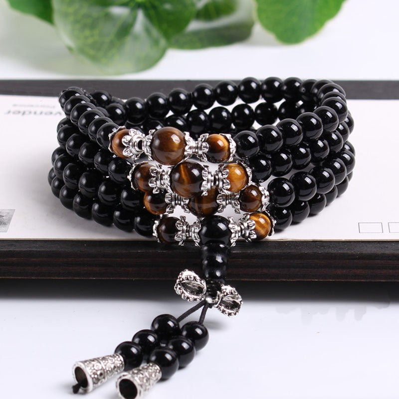 Harmony Mala: 108 Tiger Eye Crystal Beaded Bracelet