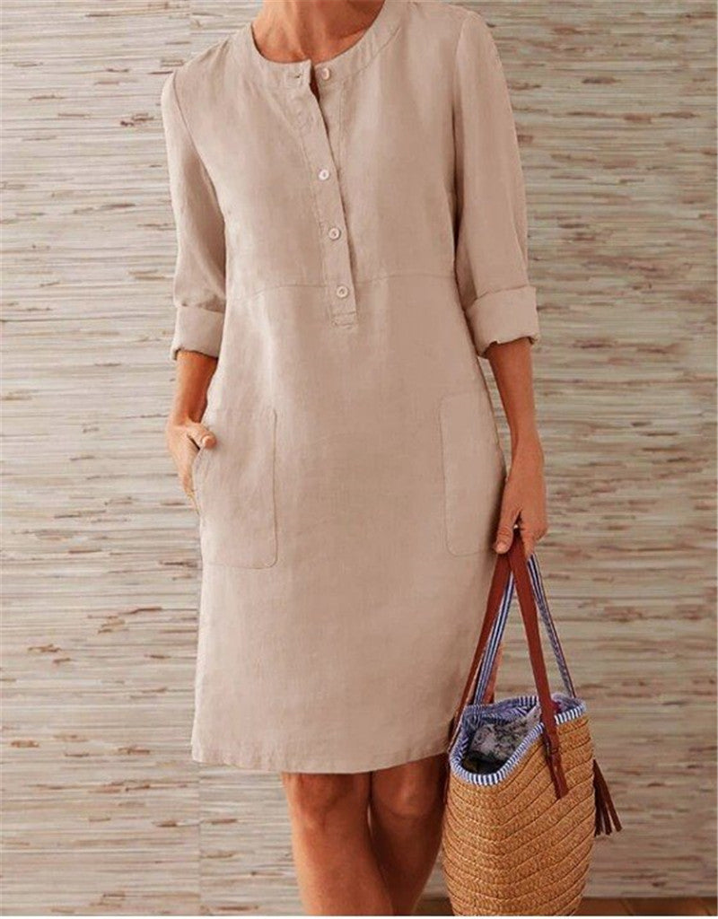 Breezy Luxe U Linen Dress: Flowing Cotton and Linen Blend for Light and Breathable Style