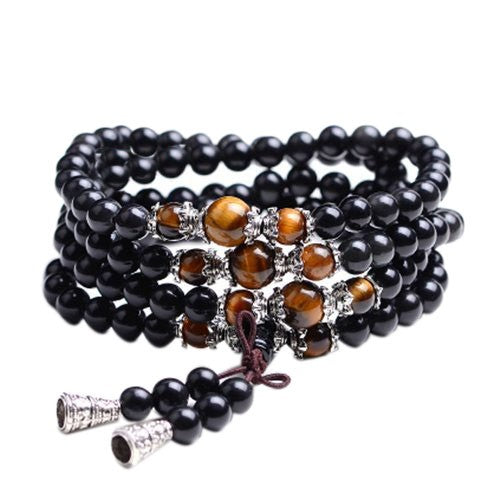 Harmony Mala: 108 Tiger Eye Crystal Beaded Bracelet