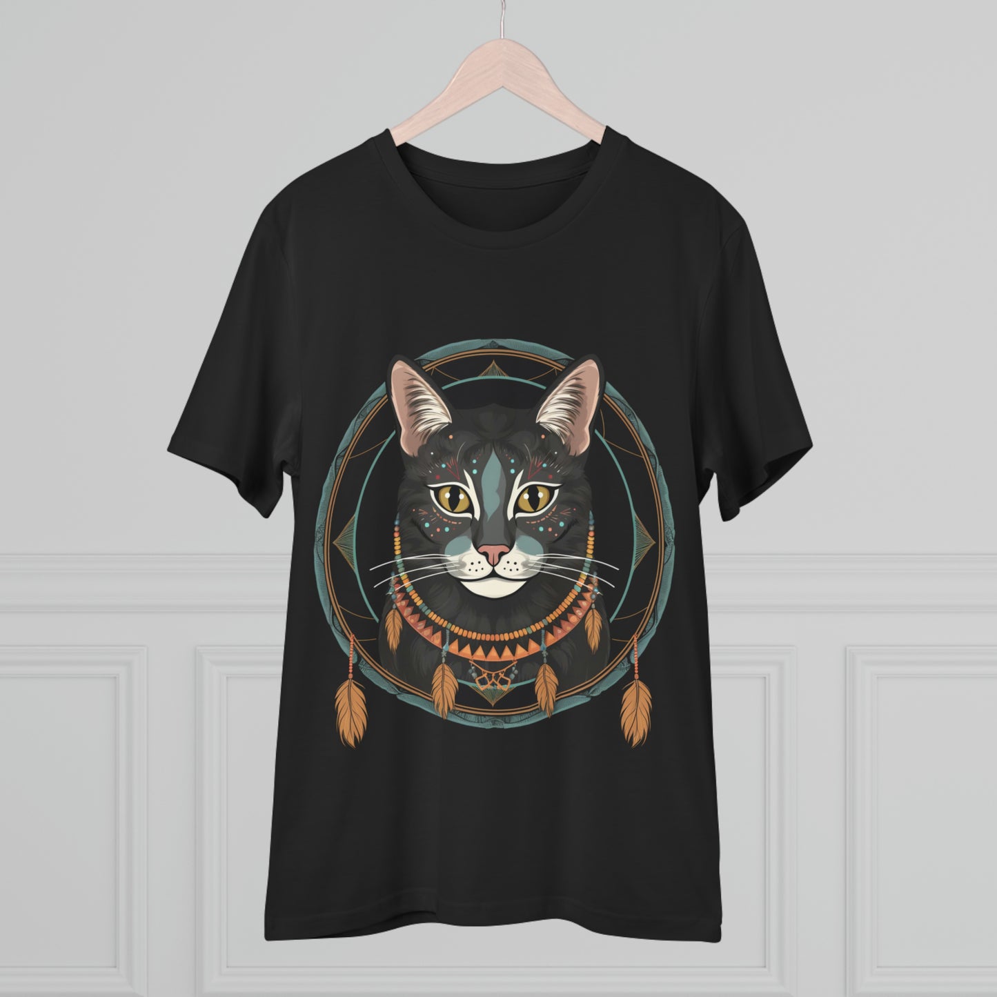 Bohemian Elegance: 100% Organic Custom Cat T-shirt - Unisex 'Circles' Design