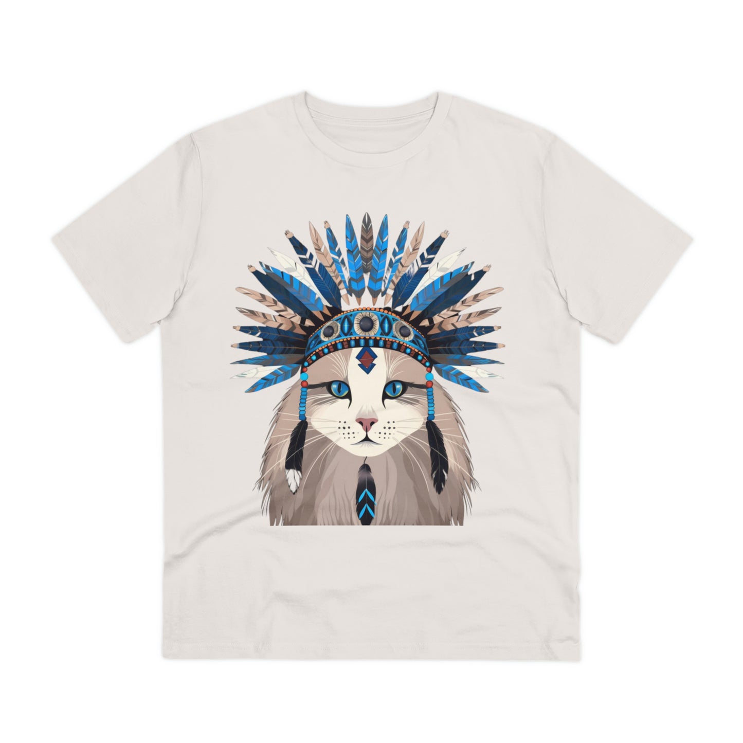 Bohemian Vibes: 100% Organic Custom Cat T-shirt - Unisex 'Blue' Design