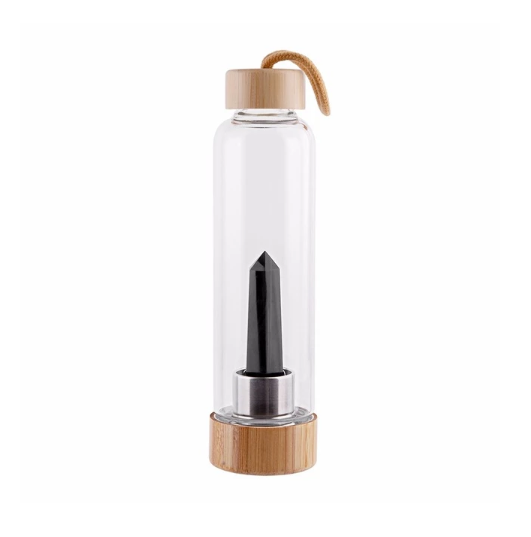 Crystal-Infused Elixir Glass & Bamboo Water Bottle