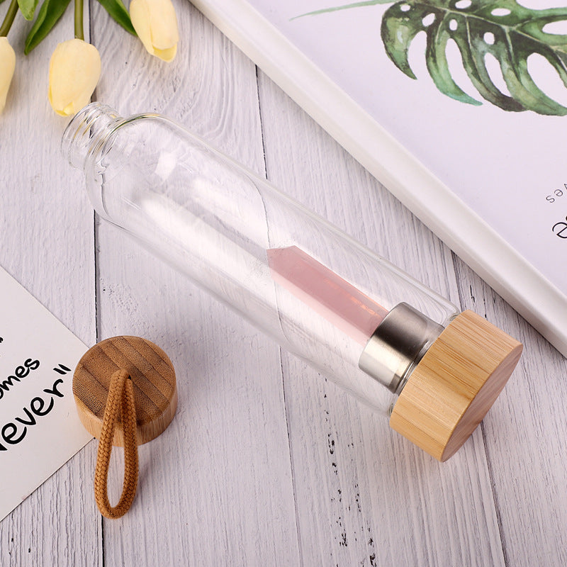 Crystal-Infused Elixir Glass & Bamboo Water Bottle