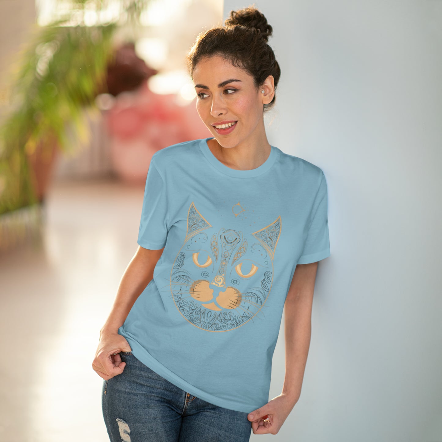 Zen-Inspired: 100% Organic Custom Cat T-shirt - Unisex Bohemian Style