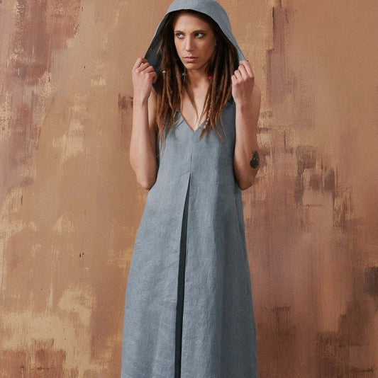 Cotton and Linen Hooded Dress: Versatile Elegance for Any Occasion