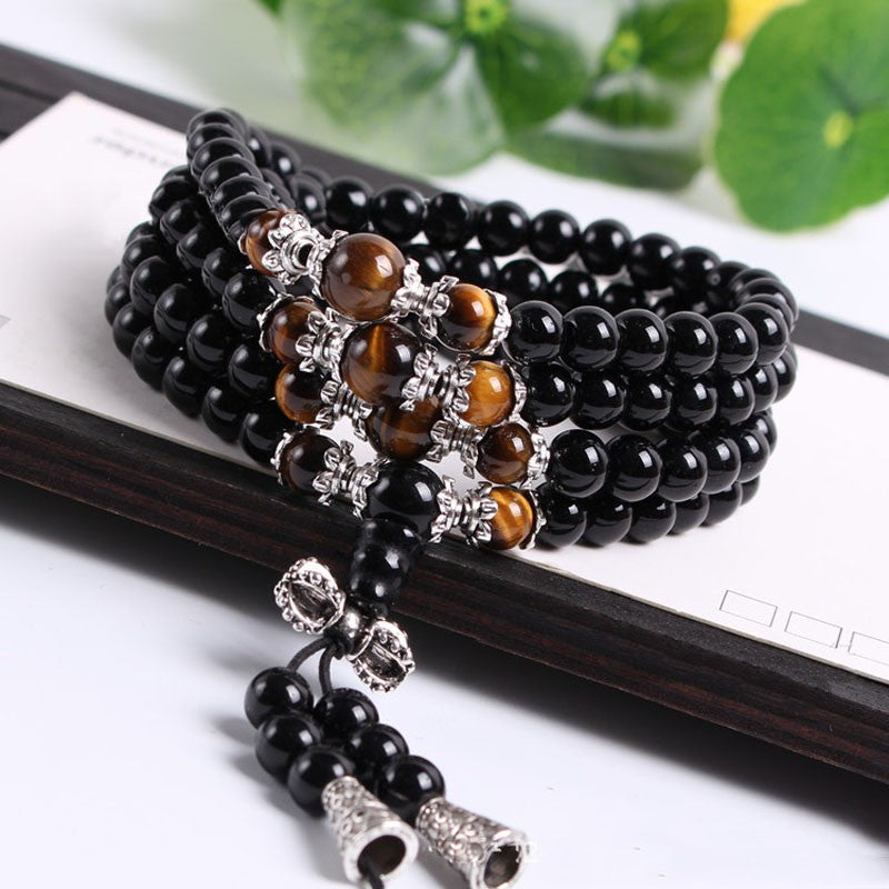 Harmony Mala: 108 Tiger Eye Crystal Beaded Bracelet