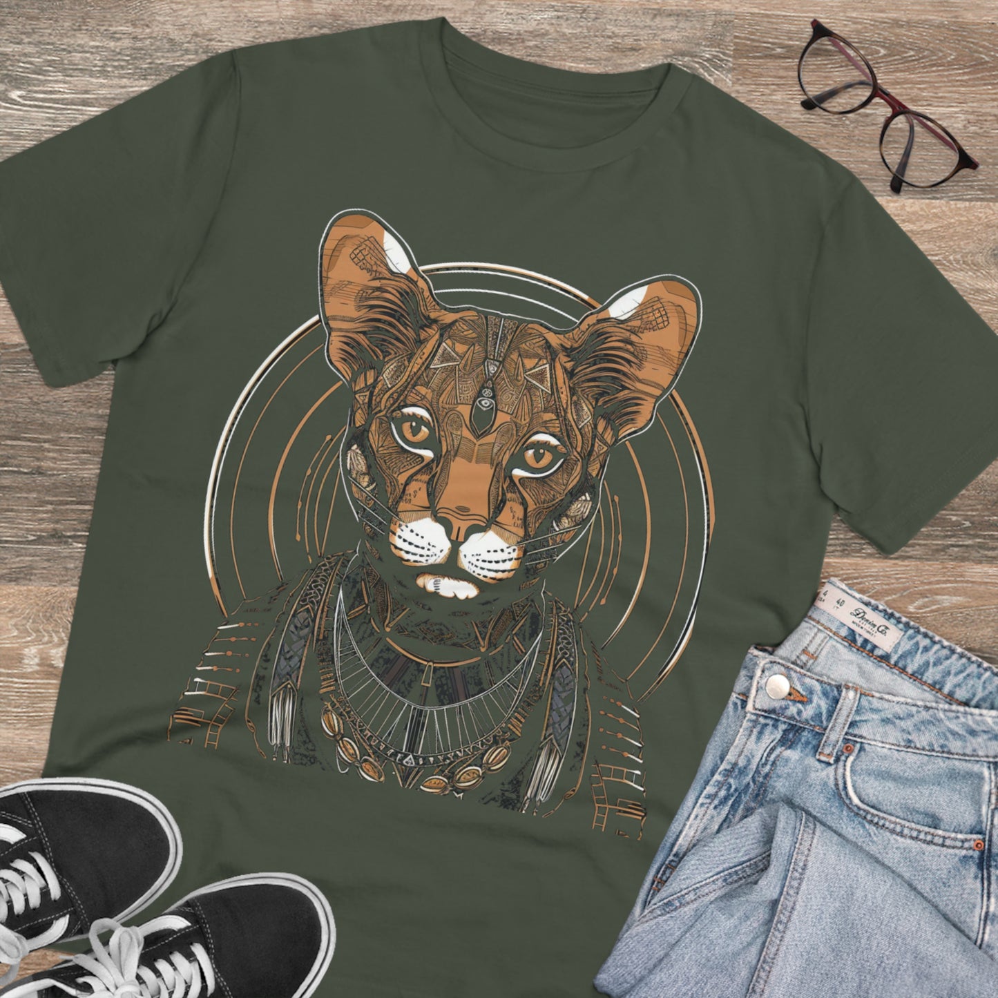 Boho Elegance: 100% Organic Custom Cat T-shirt - Unisex 'Silence' Design