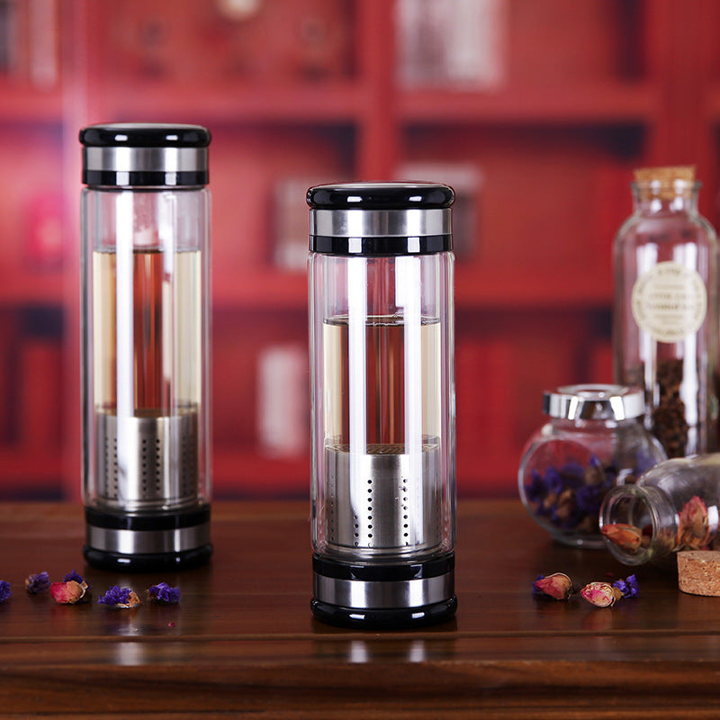 Stainless Steel Tea Infuser Bottle: Double-Wall Glass Tumbler with Filter for Infused Water