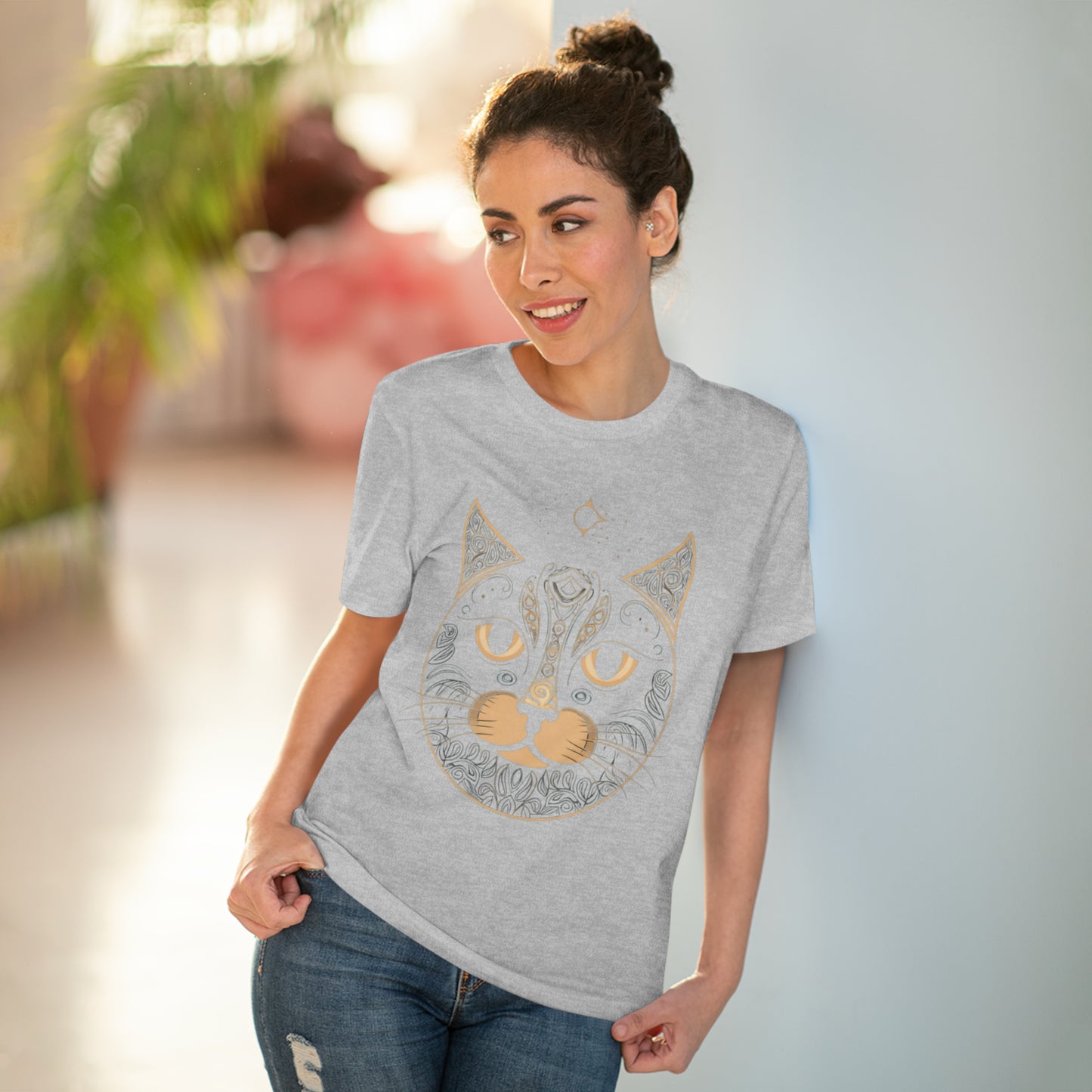 Zen-Inspired: 100% Organic Custom Cat T-shirt - Unisex Bohemian Style