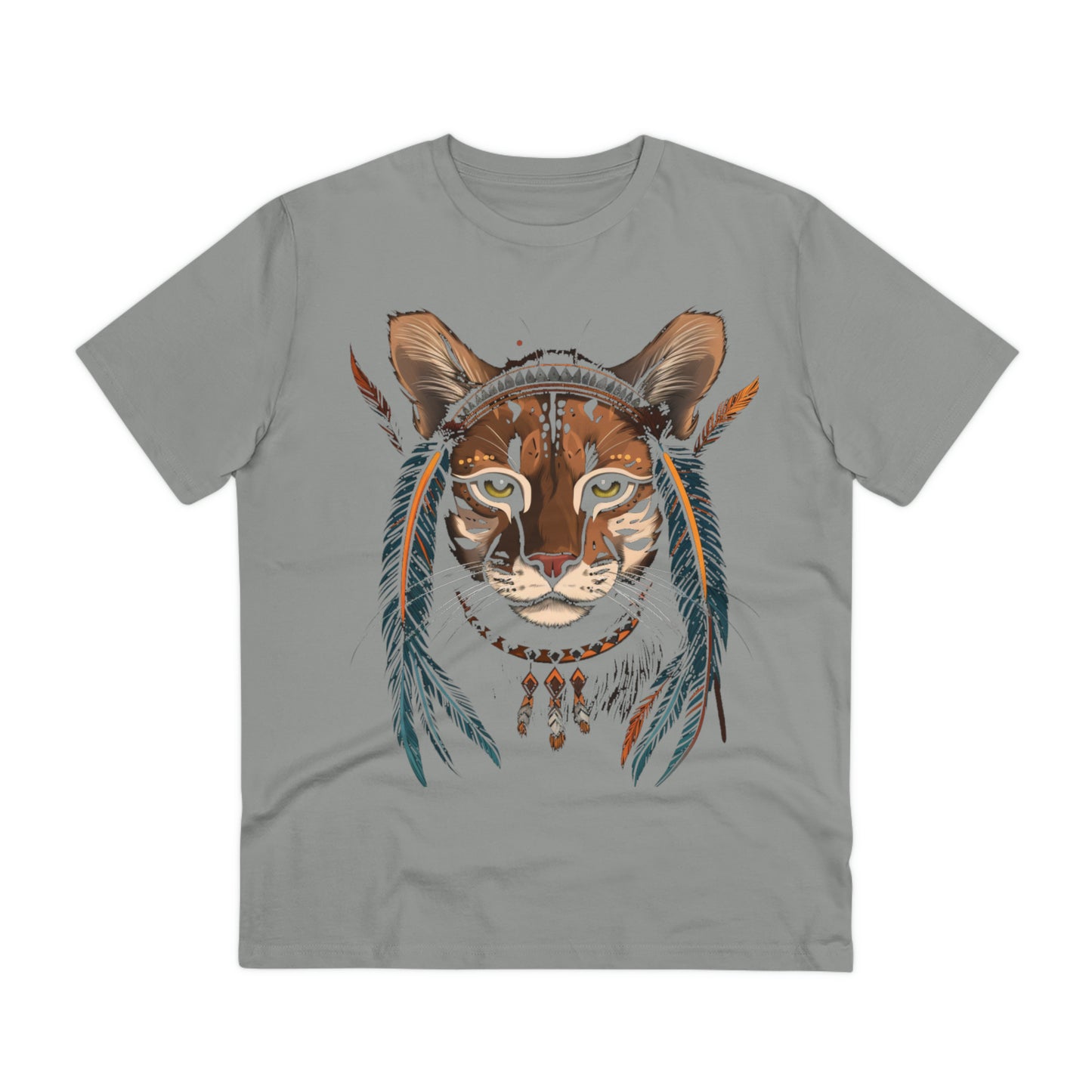 Bohemian Chic: 100% Organic Custom Cat T-shirt - Unisex 'Feathers' Design