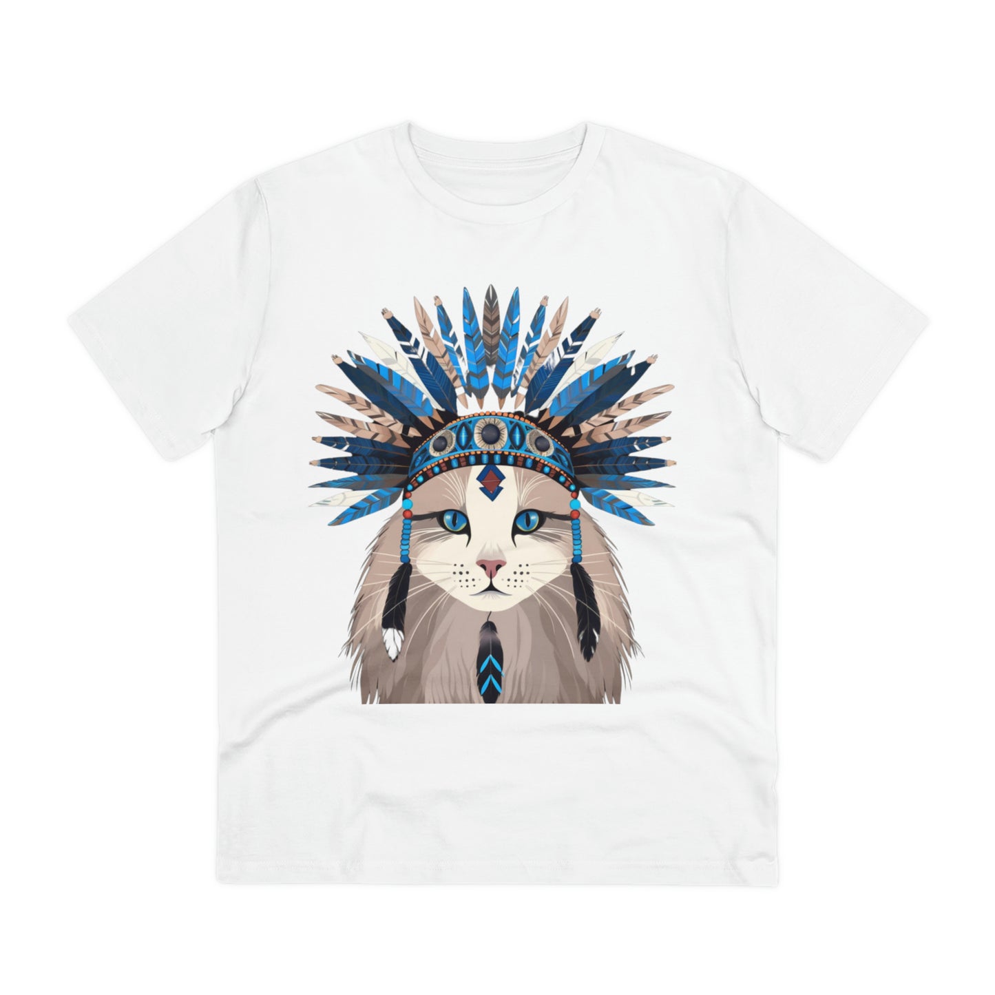 Bohemian Vibes: 100% Organic Custom Cat T-shirt - Unisex 'Blue' Design