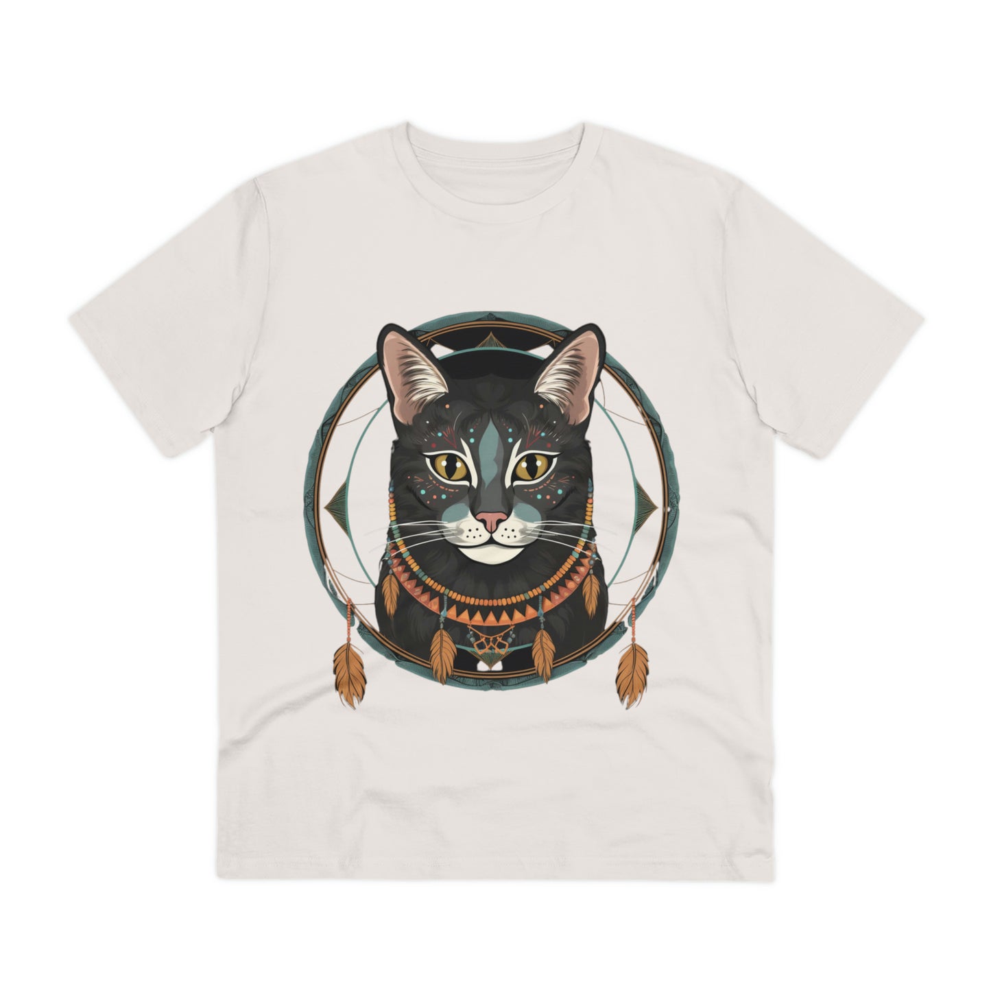 Bohemian Elegance: 100% Organic Custom Cat T-shirt - Unisex 'Circles' Design