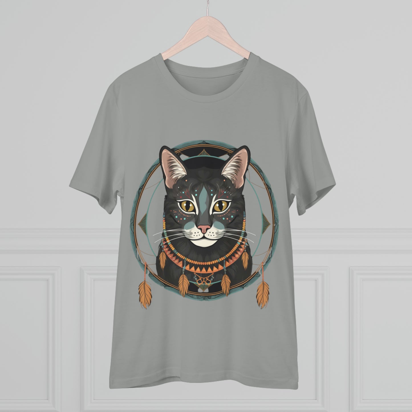 Bohemian Elegance: 100% Organic Custom Cat T-shirt - Unisex 'Circles' Design