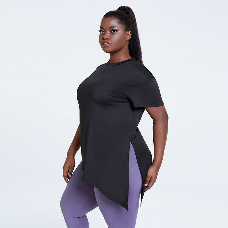 Curva U-Active-wear Workout Tops : Side Split  Back Yoga Shirt L-4XL